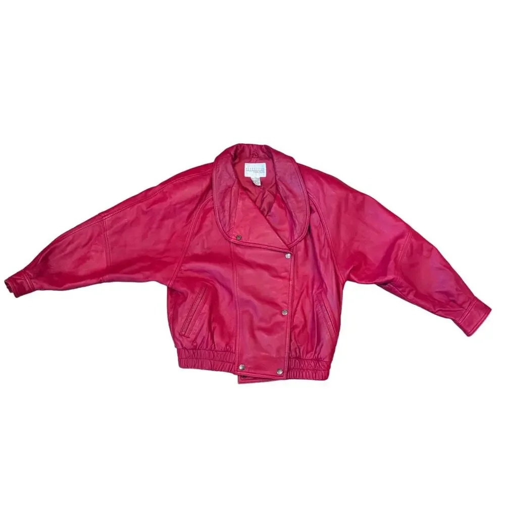 Vintage Nordstrom‎ Town Square Women’s Genuine Leather Jacket Red Petite 80s 90s